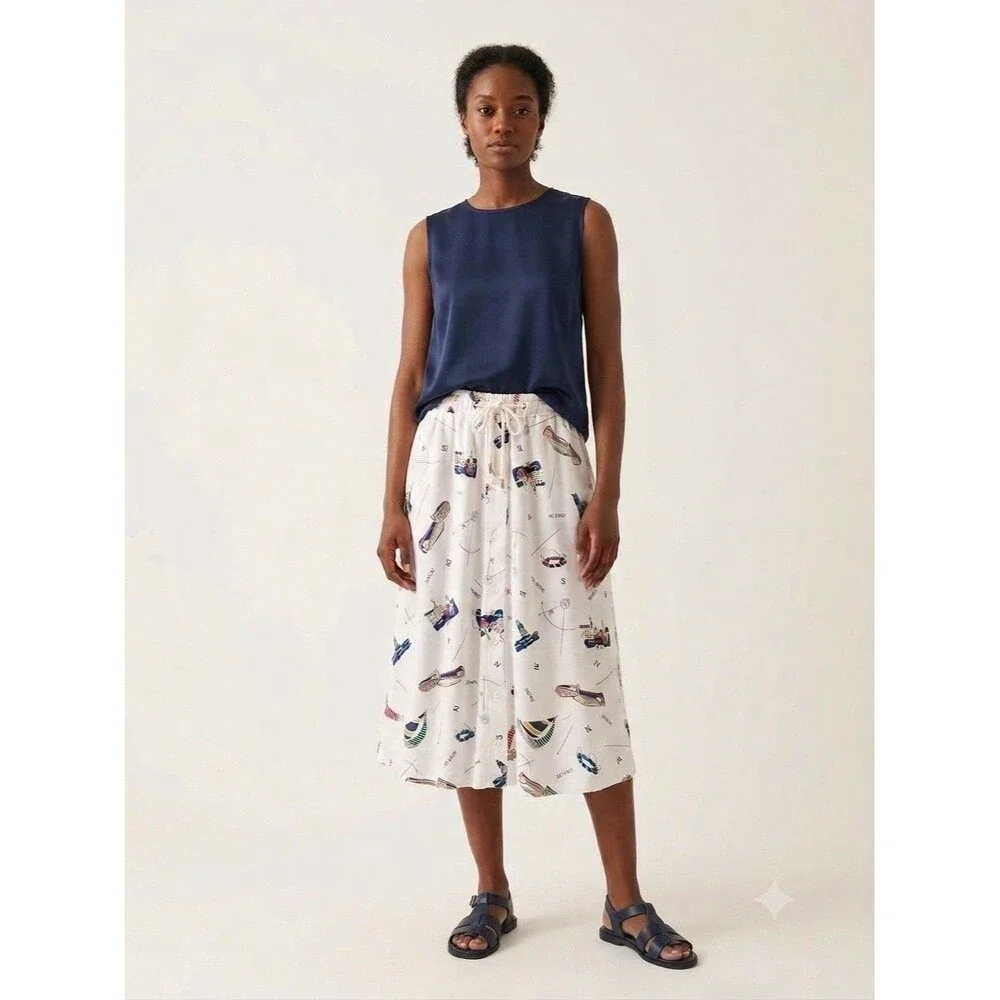 90s White Stag Nautical Midi Skirt Coquette Coastal Grandma Medium Novelty VTG